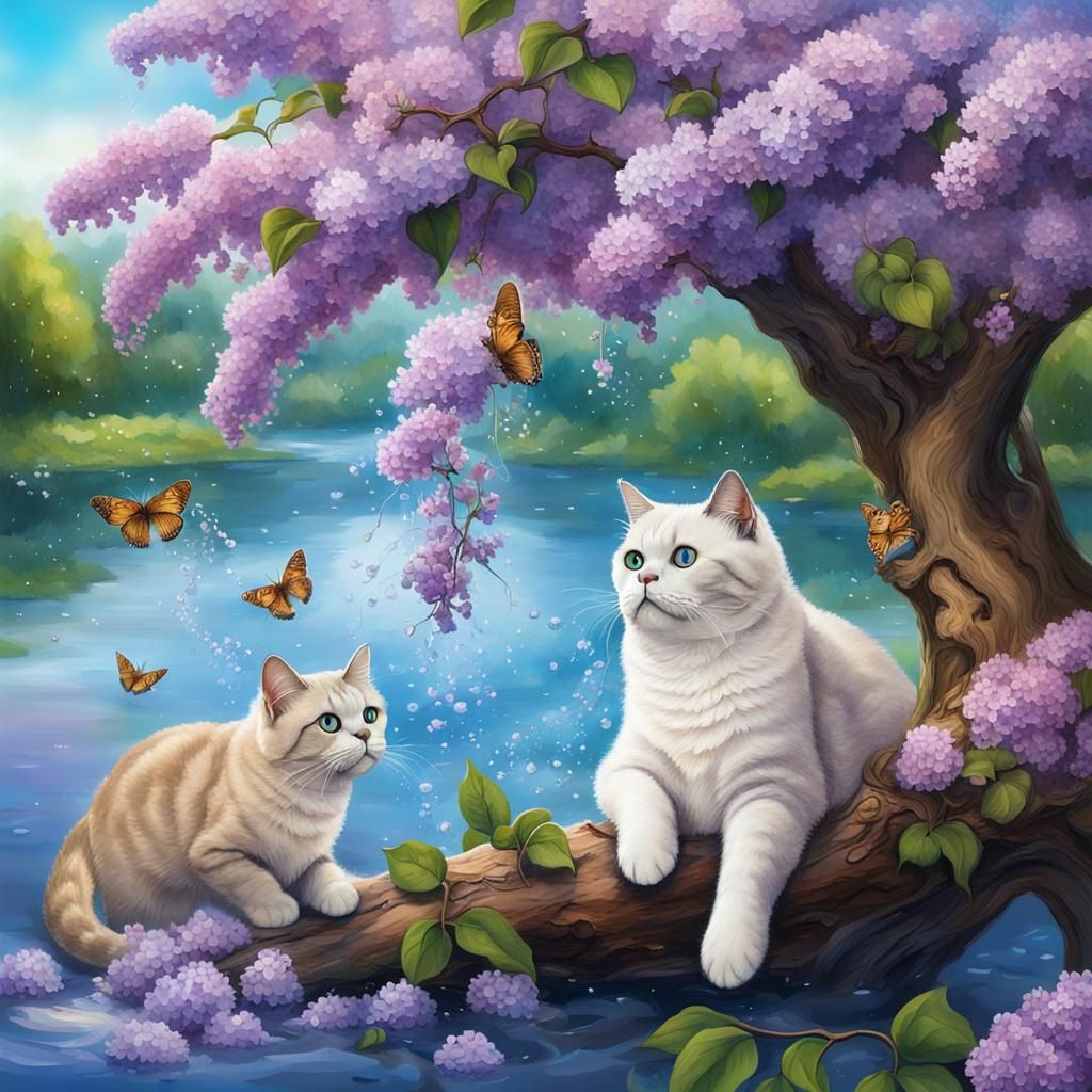 Gatos entre lilas