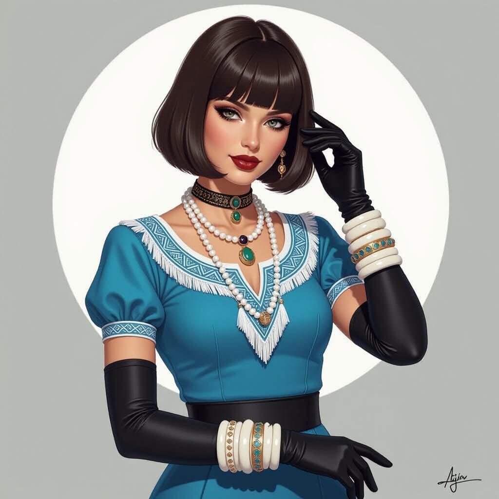 Beautiful Lady in Blue Top with White Bracelets