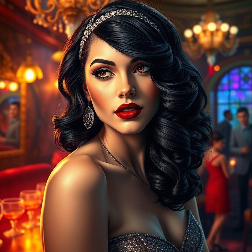 Roaring 20s Flapper Portrait in Lavish Speakeasy