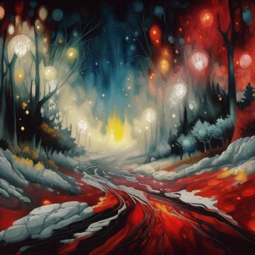 Moonlit Arabesque Forest in Impasto Alcohol Ink