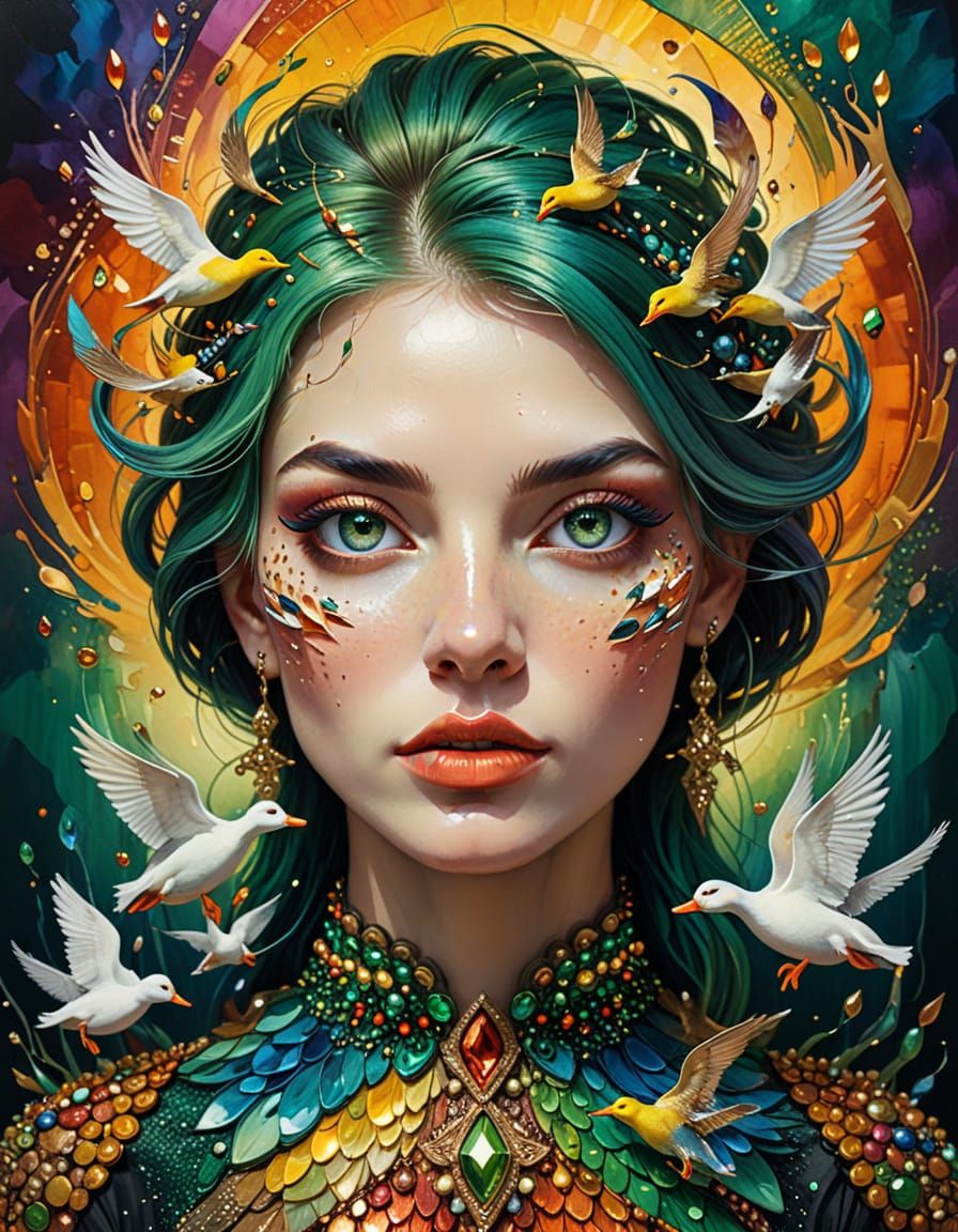 Surreal Portrait with Duck Mouth and Cat Eyes