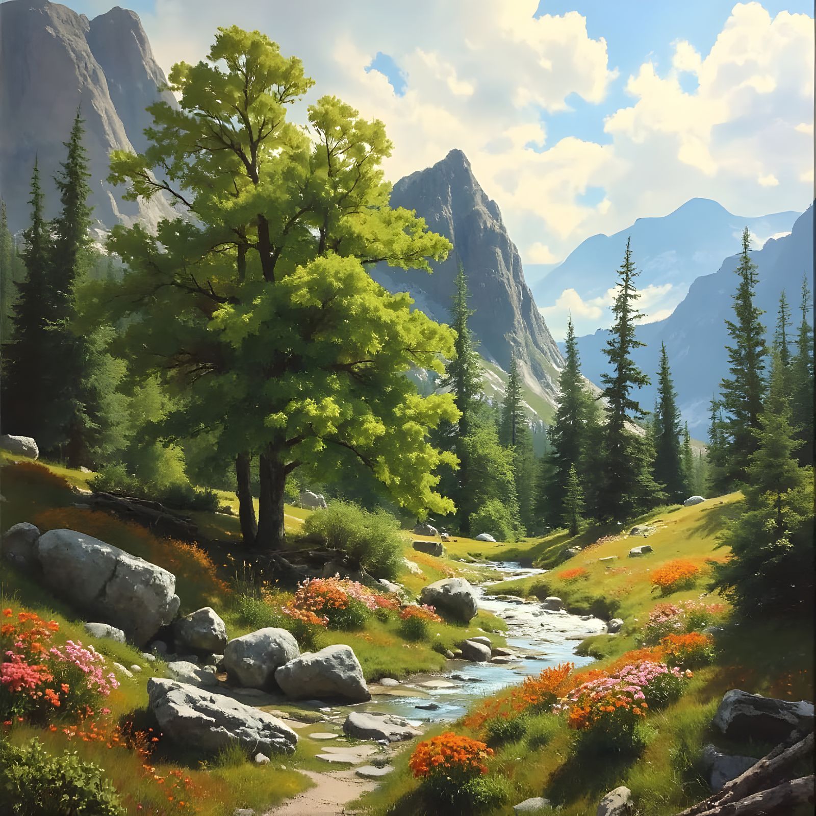 Lush Nature in Oil Painting Style