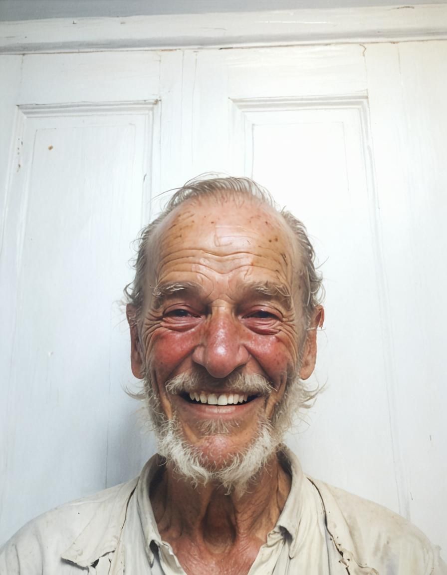 Laughing Old Man in Tavern: Warm Oil Painting