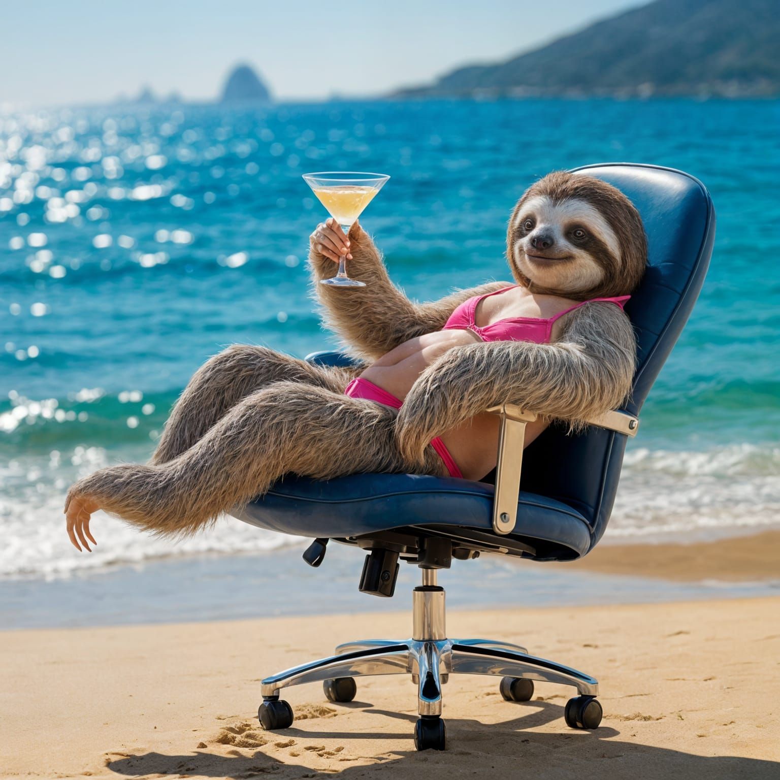 Sloth in Bikini Relaxing on Sunny Izmir Beach