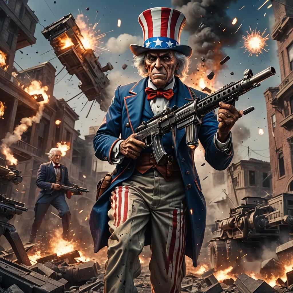 Uncle Sam with Machine Gun, Fantasy Concept Art