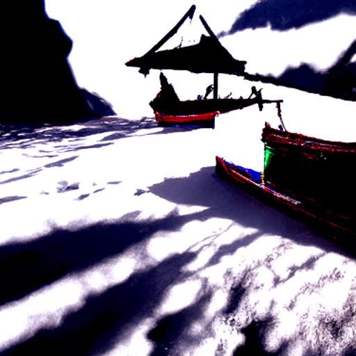 Boat in the Himalayas: 3D Rendered Scene