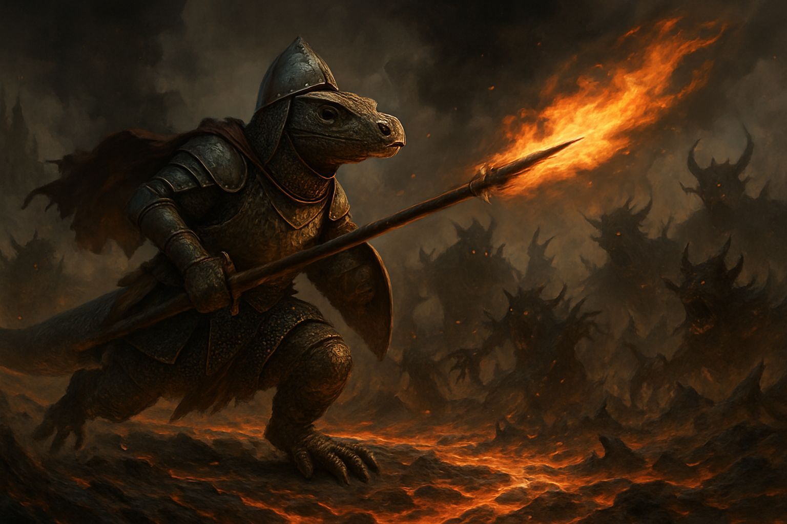 Komodo Dragon Knight Charges into Volcanic Battle
