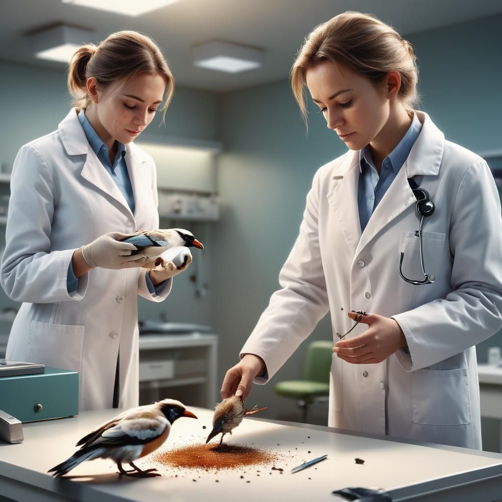 Avian Vet Examines Bird: Vibrant Digital Art