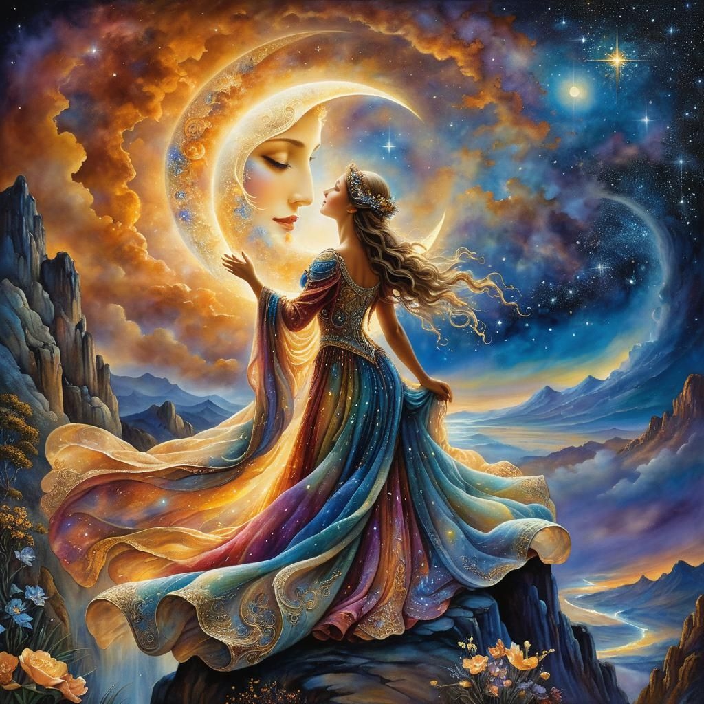 Ethereal Woman in Evening Sky, Josephine Wall Style