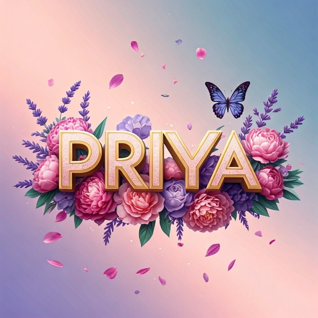 Elegant 3D Name Art: PRIYA in Floral Dreamscape