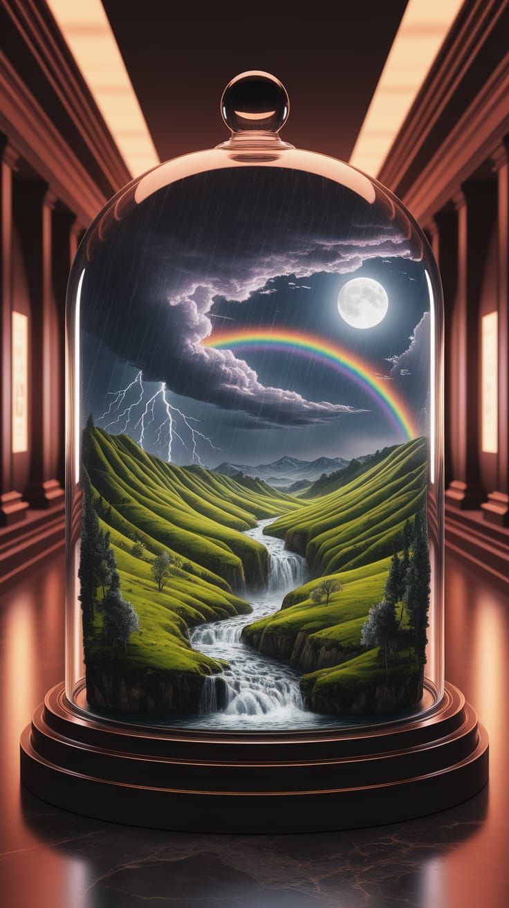 Miniature Landscape Trapped in Glass Bell Jar