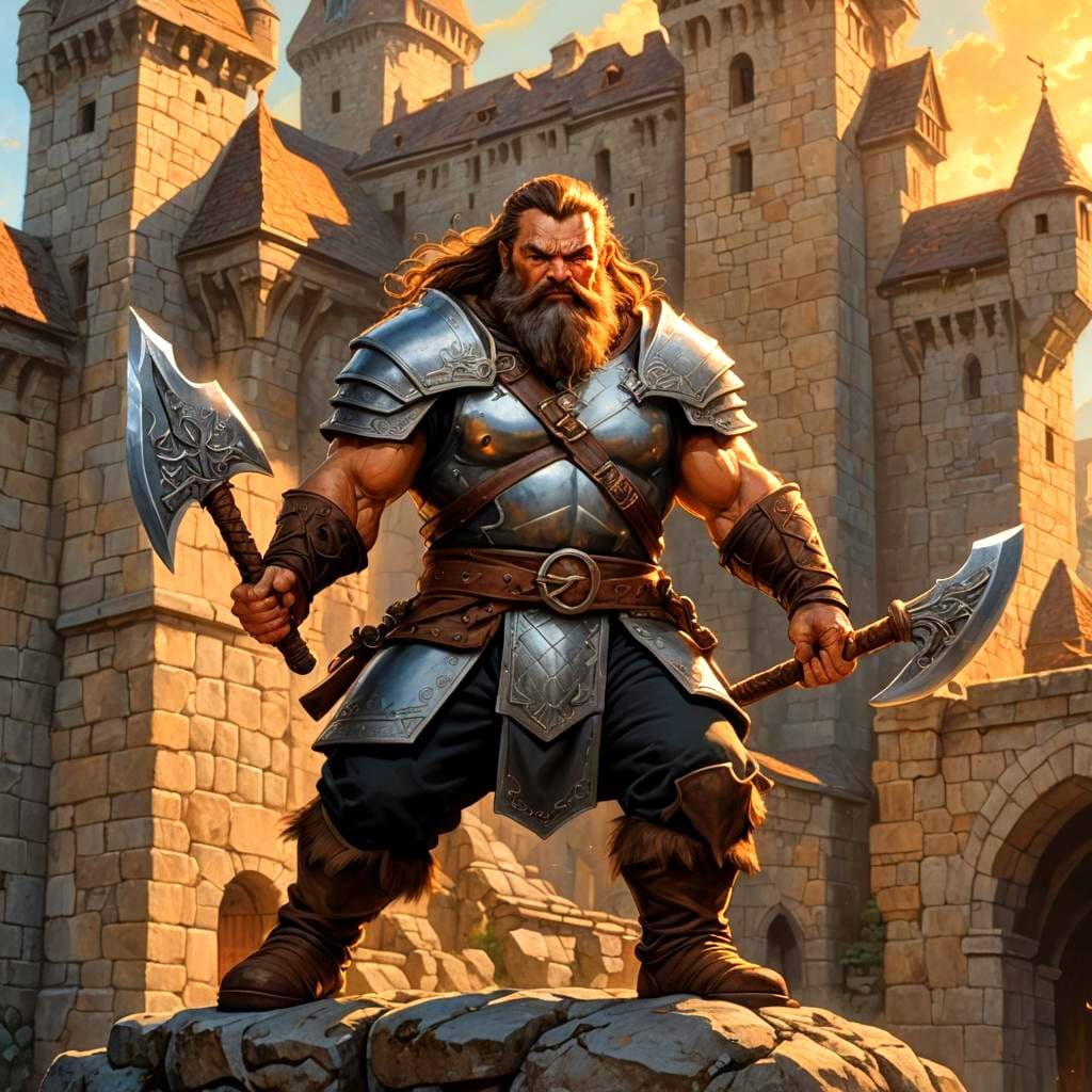 Dwarf Warrior Priest with Battle Axe, Oil Painting