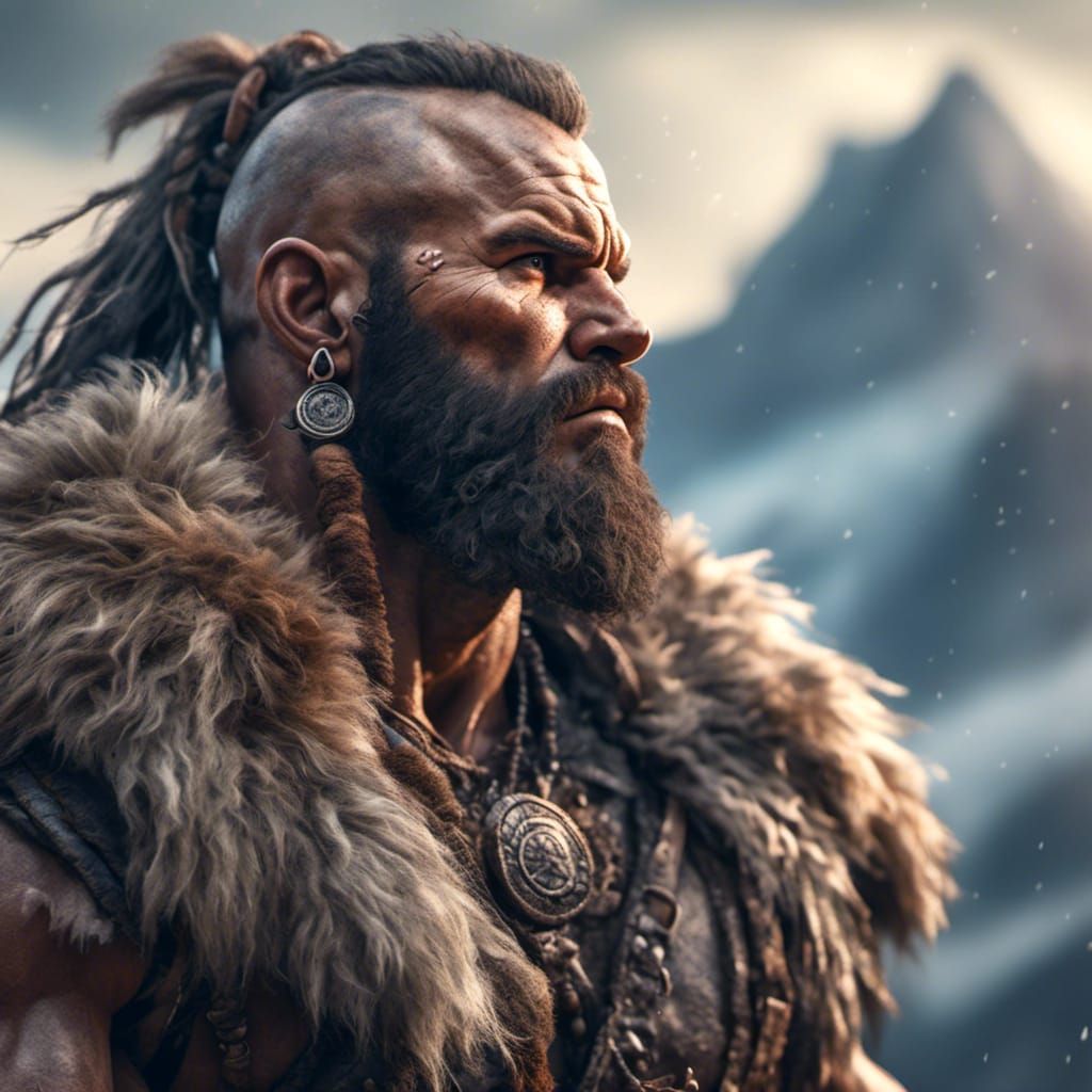 Hyperrealistic Balding Barbarian Portrait in Soft Focus