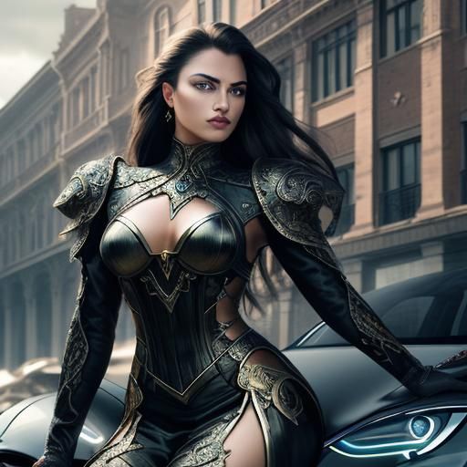 Beautiful Woman on Tesla in Hyperrealistic Style
