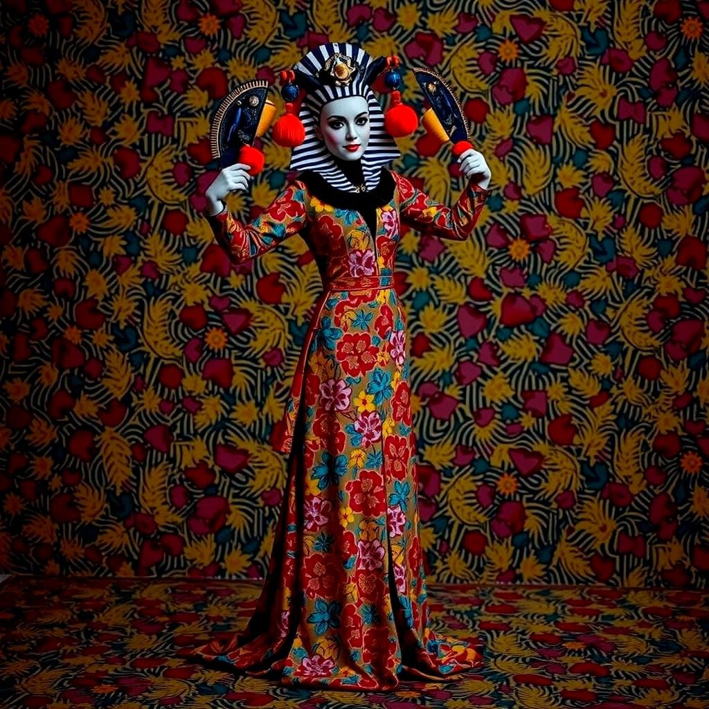 Harlequin, Geisha, and Tutankhamun in Photorealistic Full Bo...