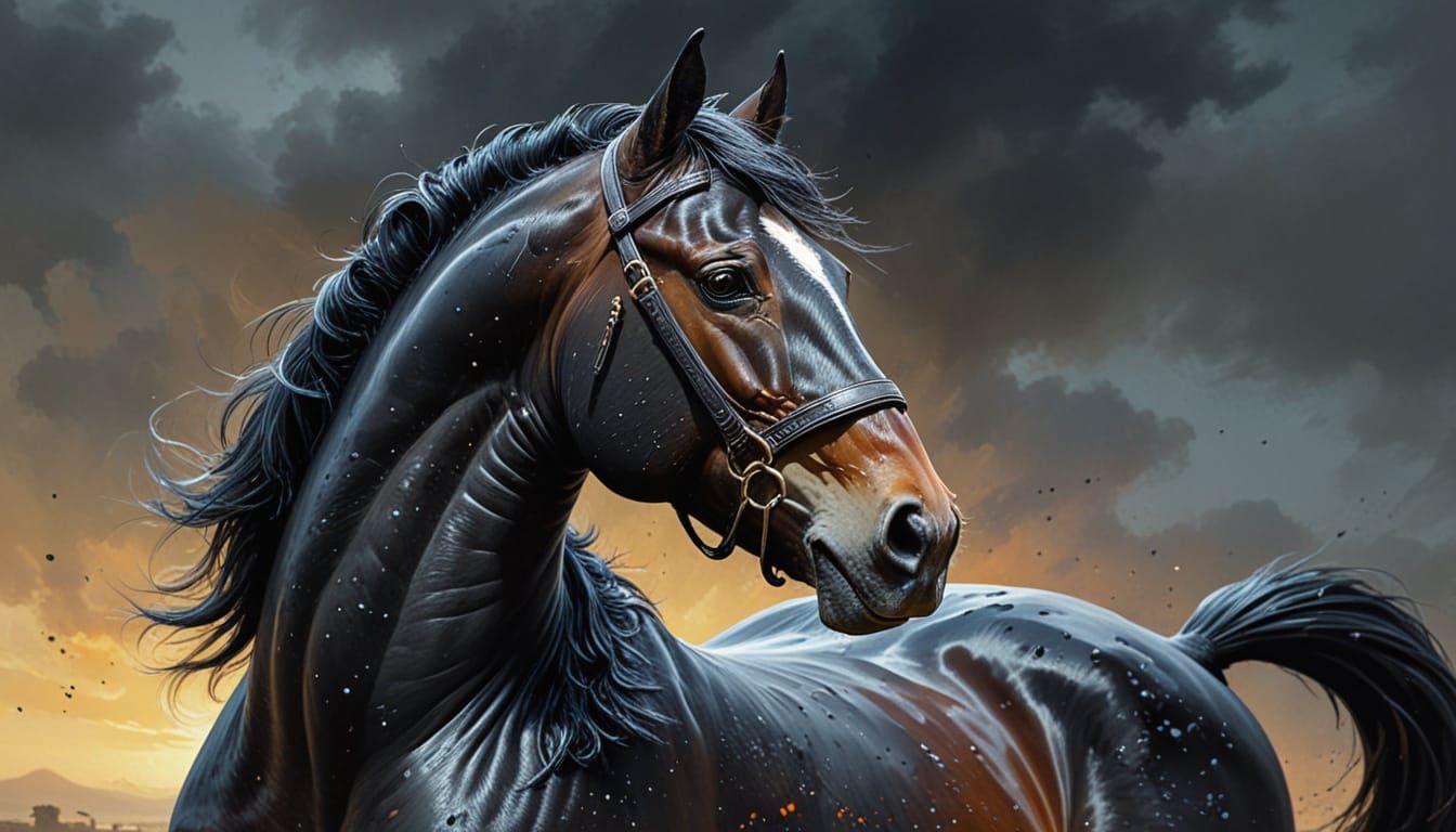Majestic Black Horse Portrait in Golden Sunlight
