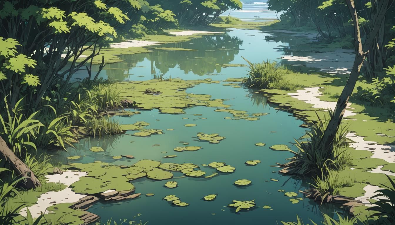 Swamp and Beach in Cel-Shaded Anime Style