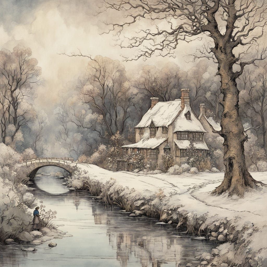 Snow-Covered Cottage in Winter Wonderland