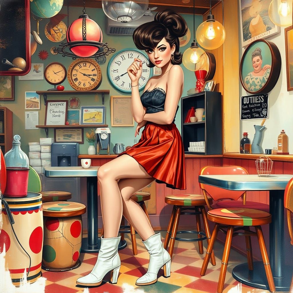 Groovy Beatnik Beauty in Vintage Coffee Shop