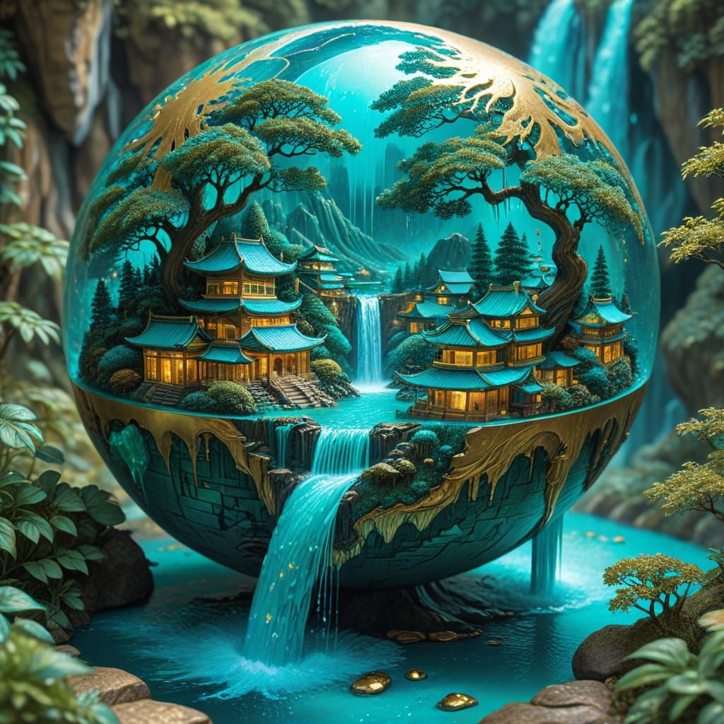 Surreal Globe Reveals Magical Turquoise Village