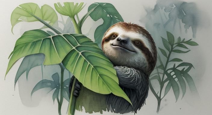 Sloth in Jungle: Watercolor Pencil Sketch at Sunrise