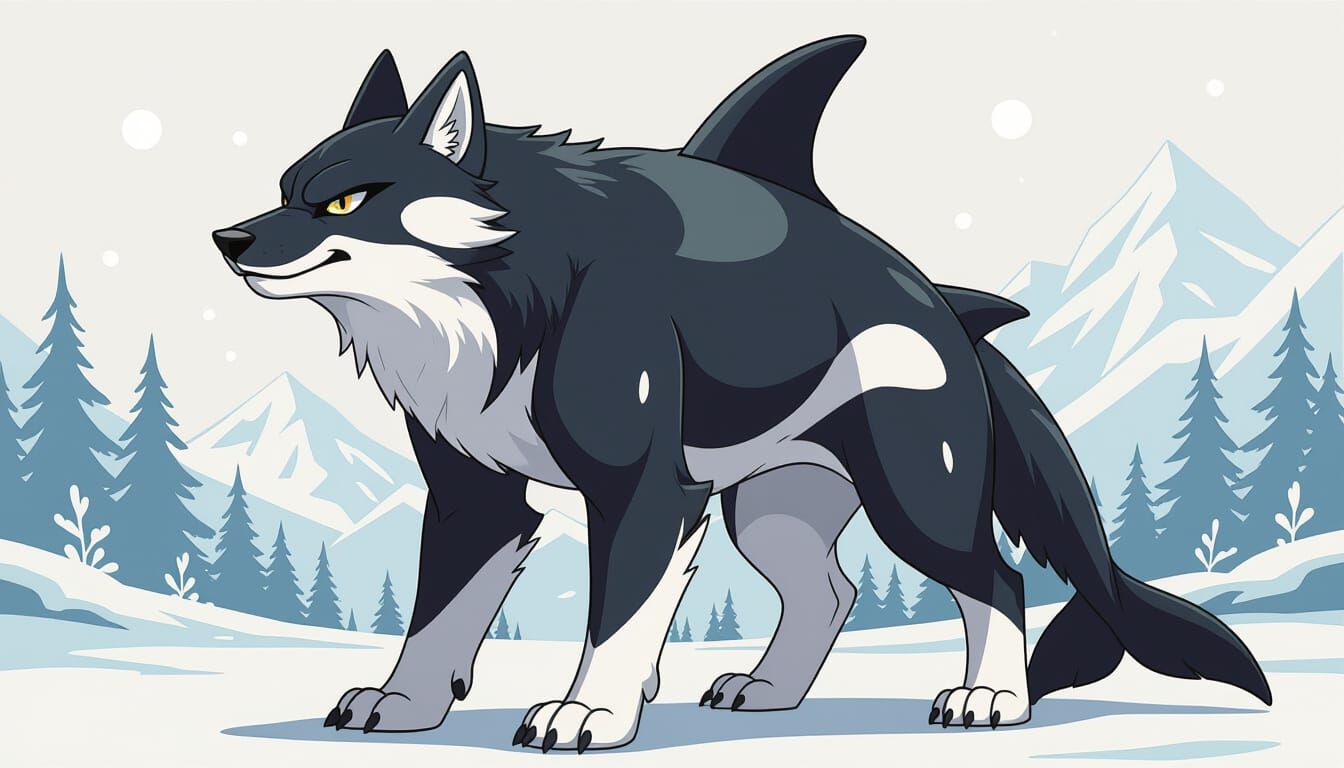 Orca-Wolf Hybrid Creature in Manga Style