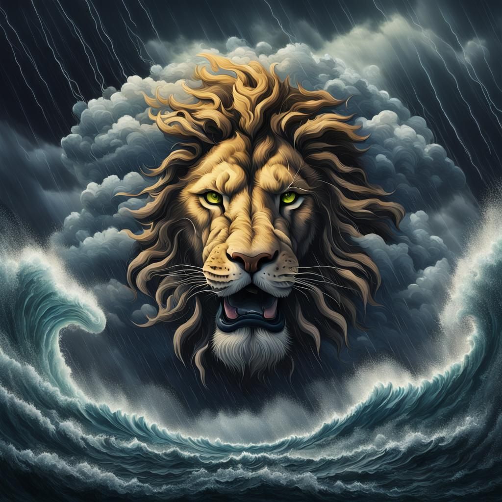 Photorealistic Lion Storm Cloud with Lightning
