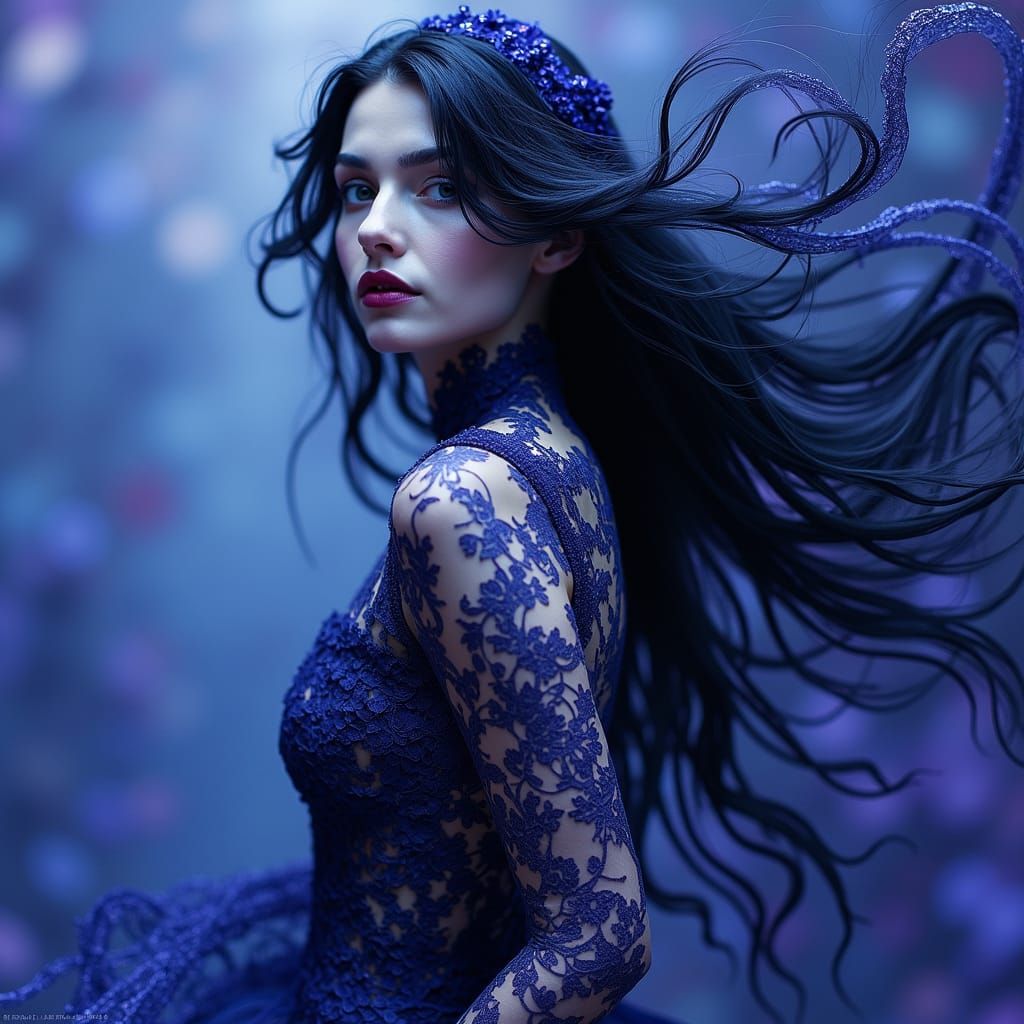 Elegant Gothic Woman in Fractal Dreamscape