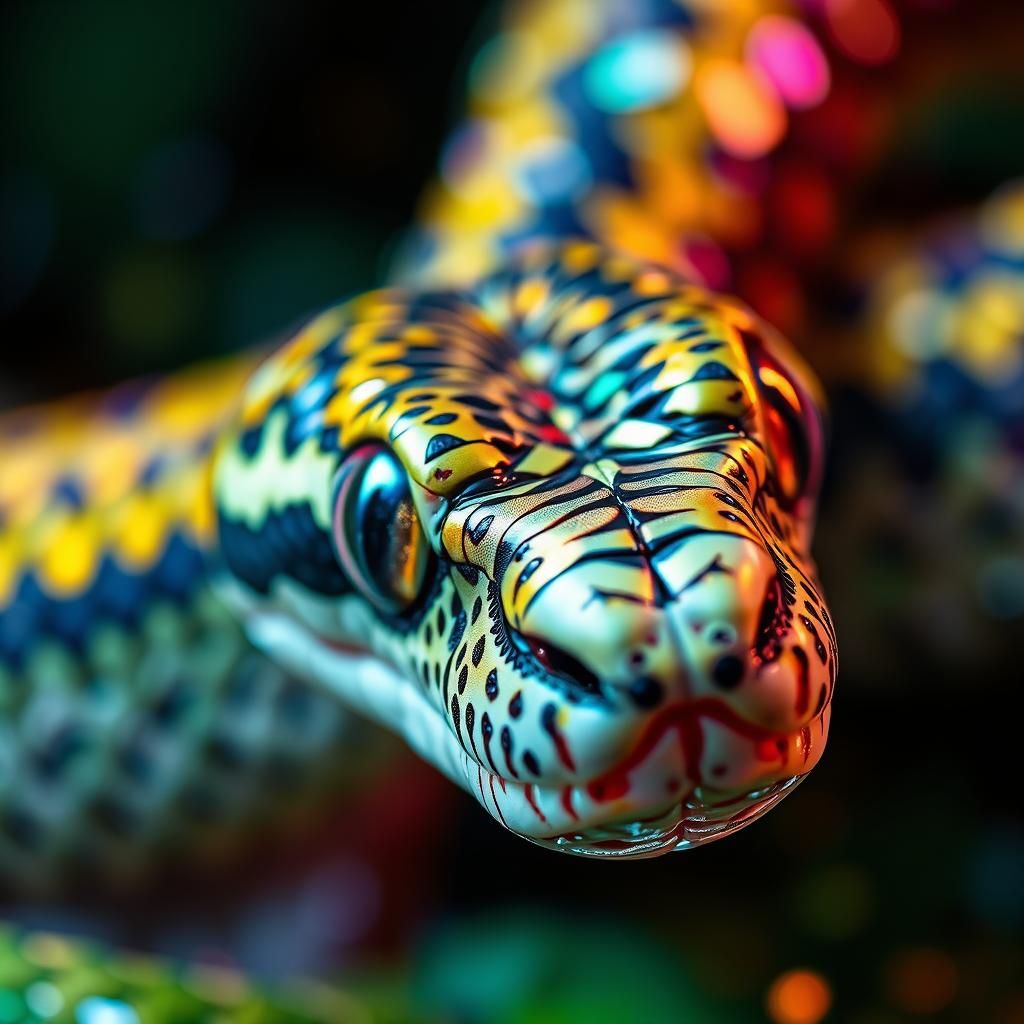 Vibrant Pop Art Snake of Sequins Macro