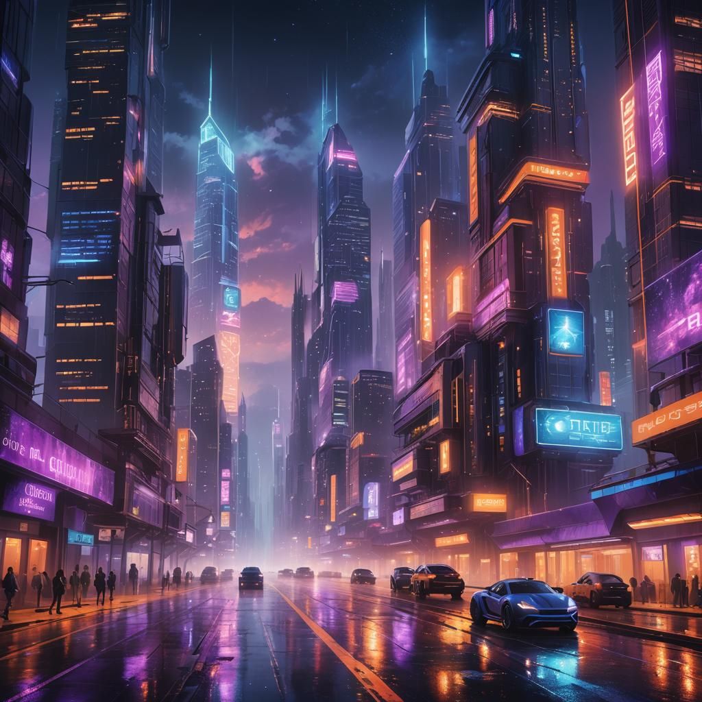 Futuristic Cityscape at Night in Fantasy Concept Art