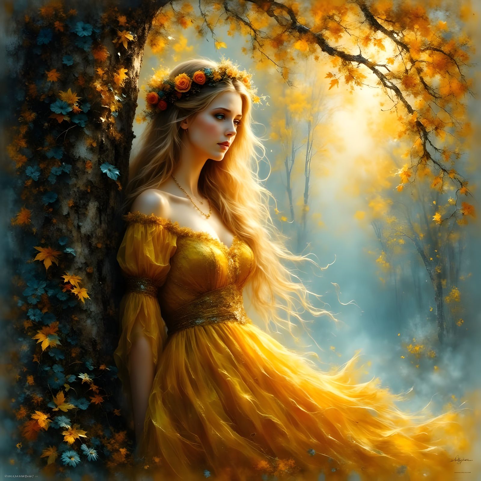 Norse Goddess in Autumn Mist - Ethereal Fantasy Art
