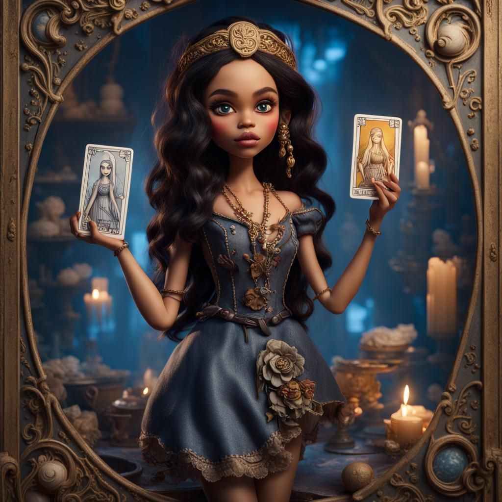 Hyperrealistic Bratz Doll as Temperance Tarot Card