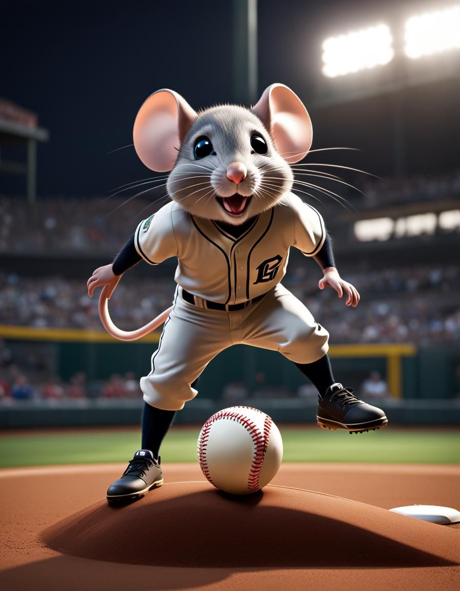 Mouse Baseball Game: Action Sports Photograph in 8K