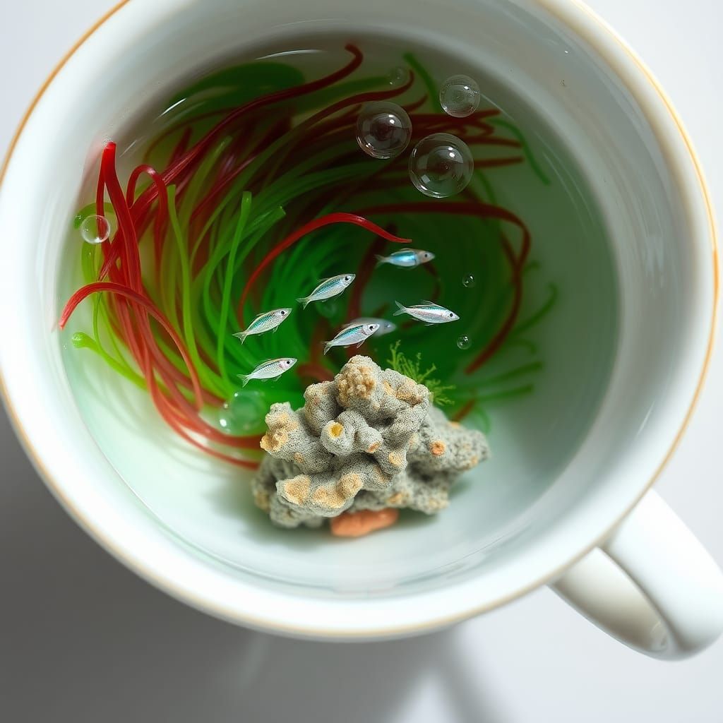 Miniature Underwater World in Porcelain Teacup