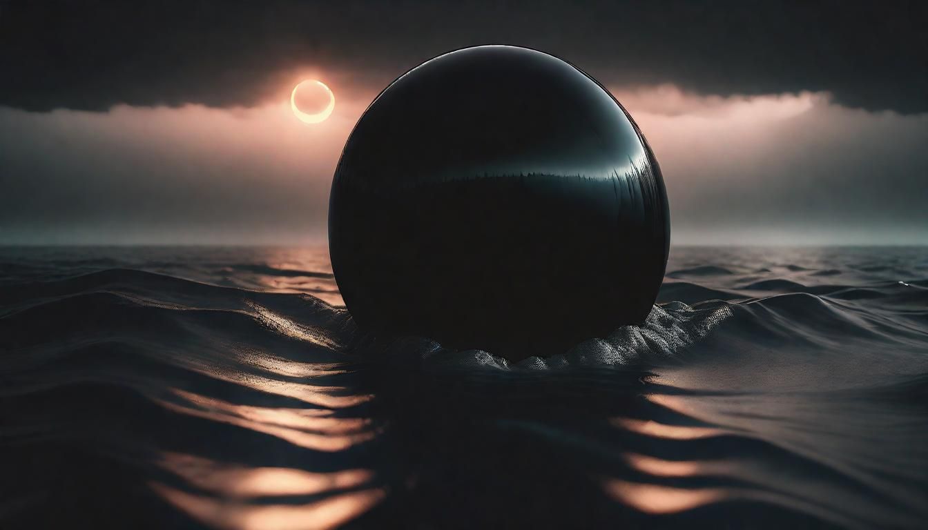 Mystical Obsidian Orb Over Dark Shark Ocean