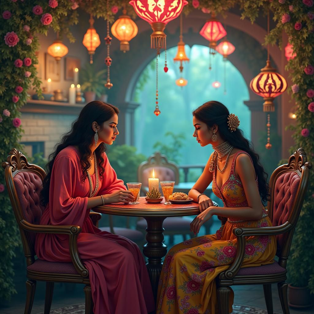 Fantasy Cafe Scene with Indian Women