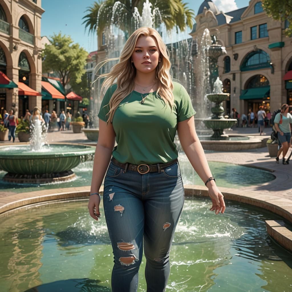 Stylish Plus-Size Woman Posing in Vibrant Mall