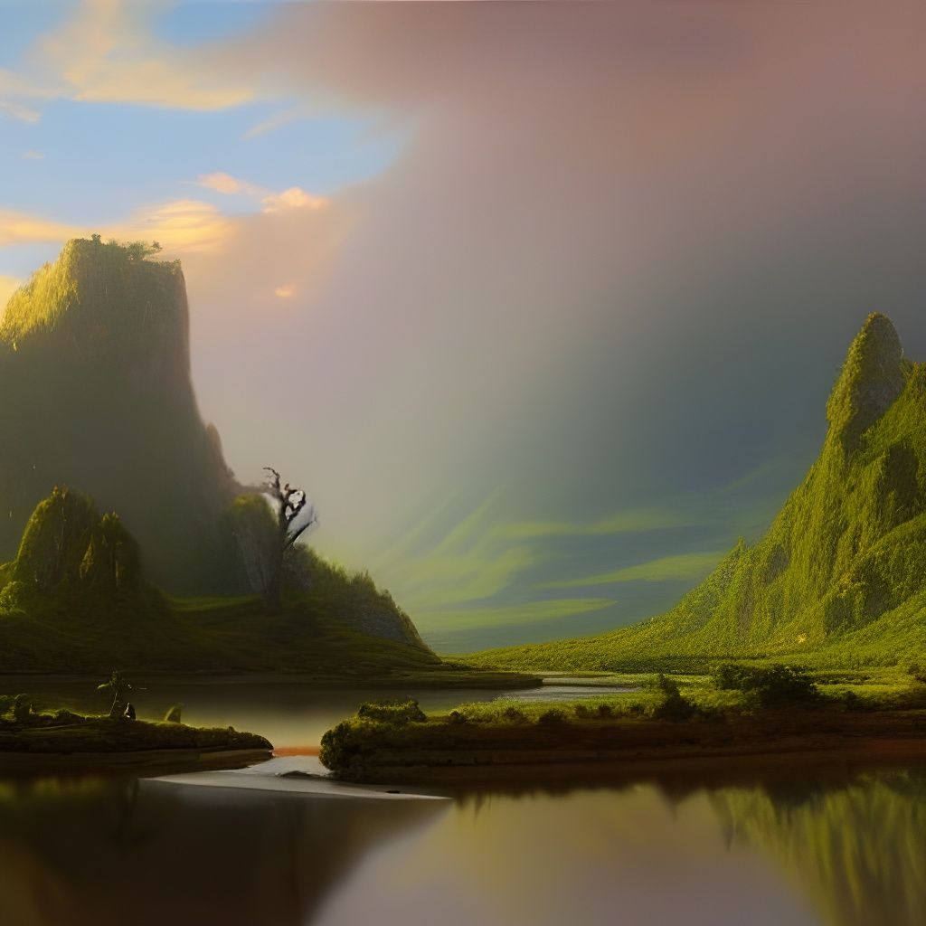 Floating Mystical Island in Oil Painting Style