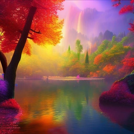 Rainbow Unicorn in Autumn Woods by Sapphire Lagoon