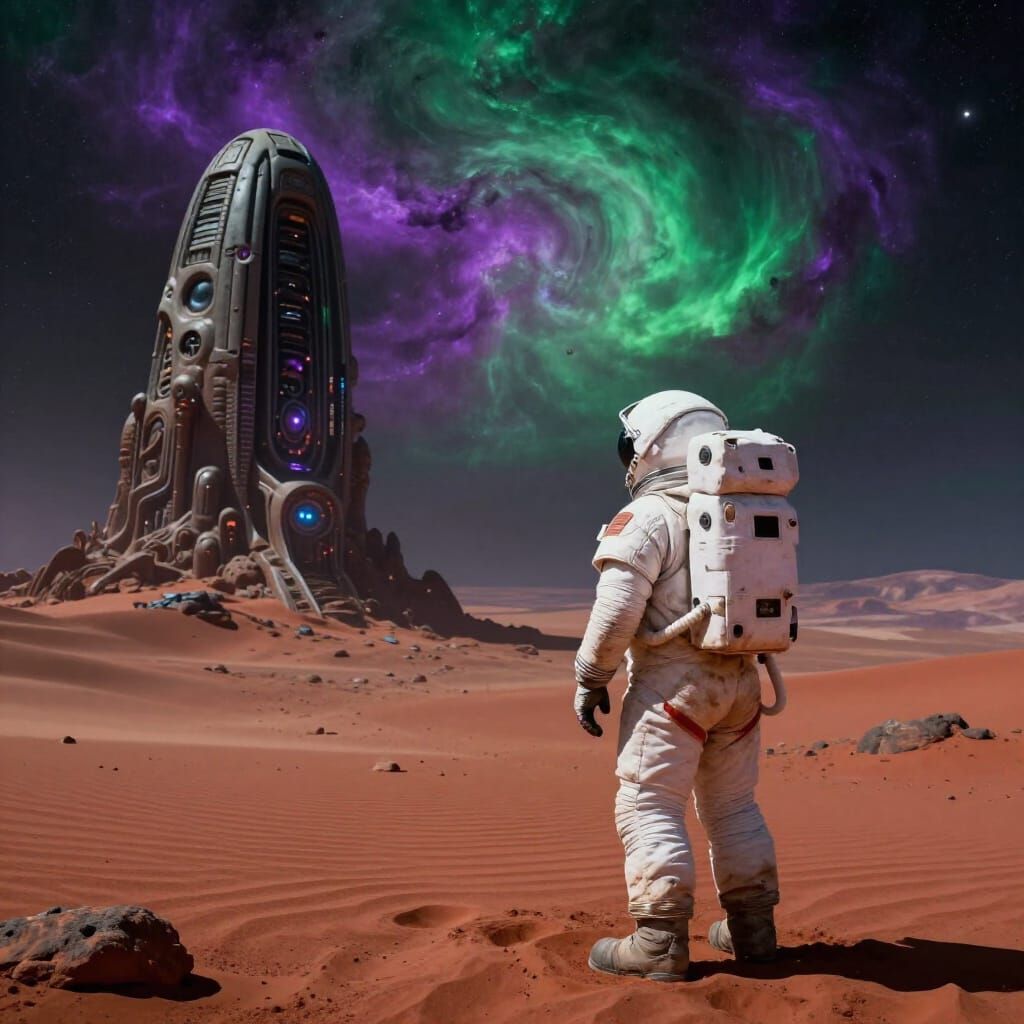Astronaut Discovers Alien Artifact on Crimson Planet