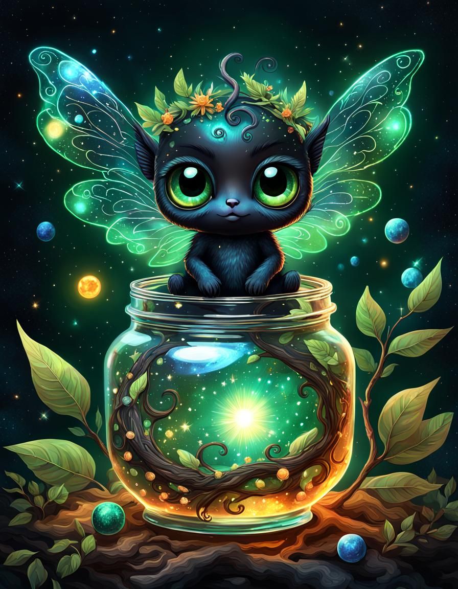 Cosmic Fairy with Planets, Holographic Illustration