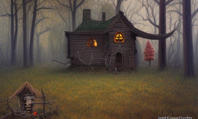 Scary Abandoned Gingerbread House Oil Painting