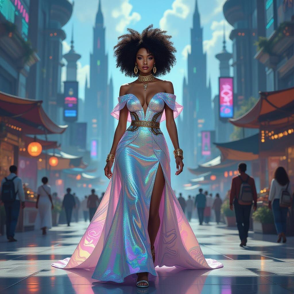 Galactic Afro: Afrofuturistic Woman in Alien Market
