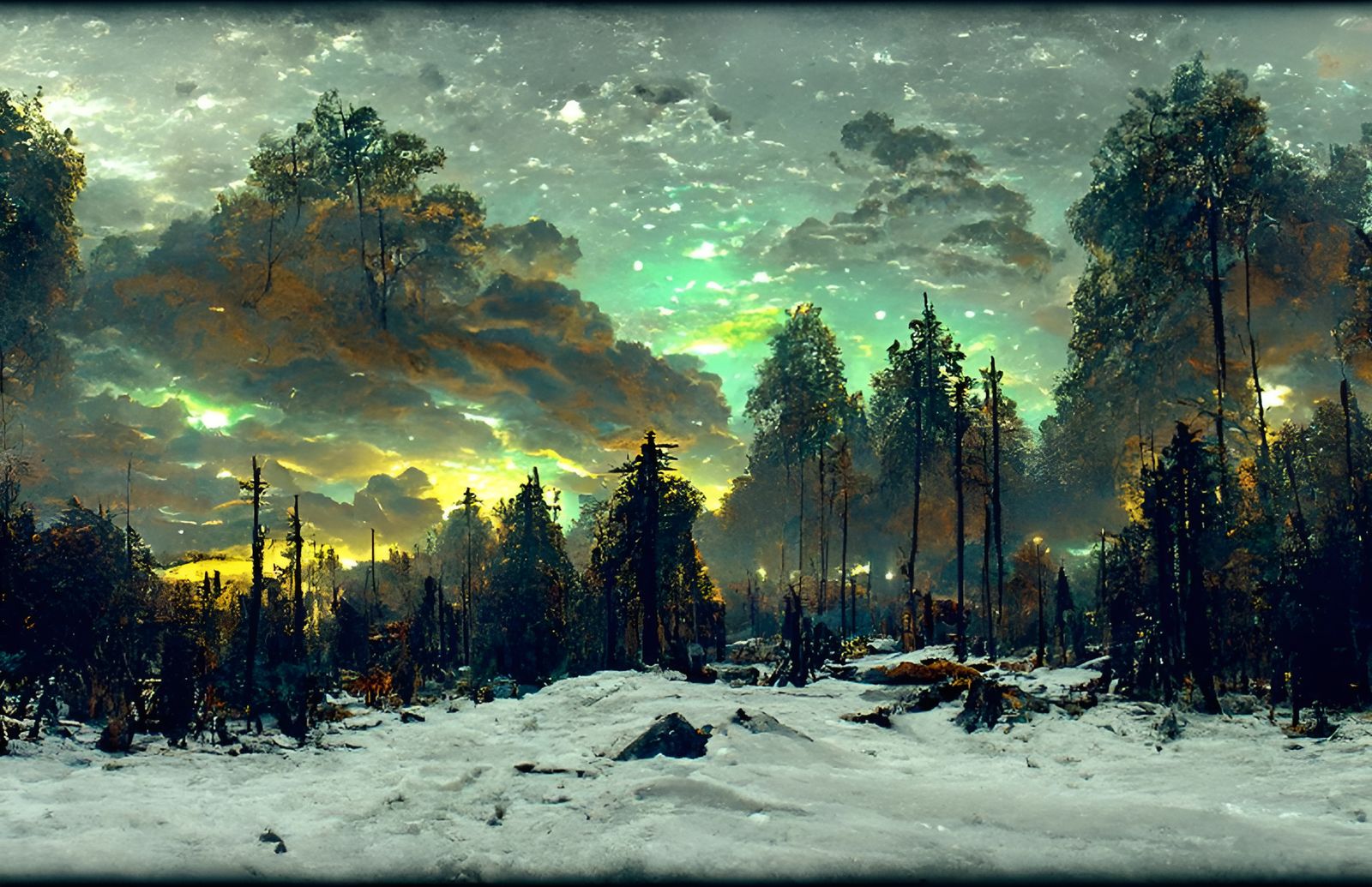 Post-Apocalyptic Winter Night Landscape in Hyperrealism