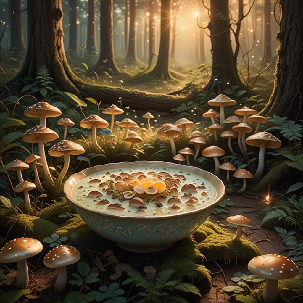 Glowing Pease Porridge in Moonlit Forest Glade