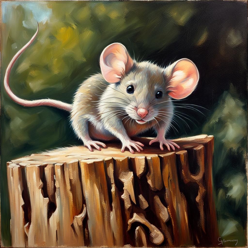 Whimsical Mouse Portrait in Oil Paint