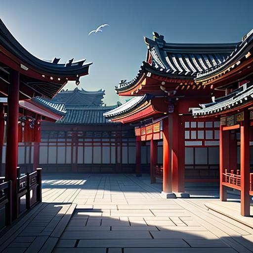 Chinese Girl in Village Square: 3D Anime Art