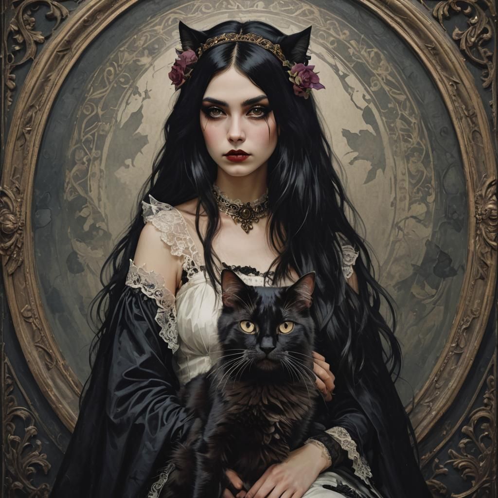 Emo Goddess and Cat in High Quality Photo