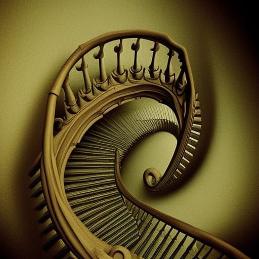 Beksiński-Inspired Bone Staircase: Surreal Baroque Art