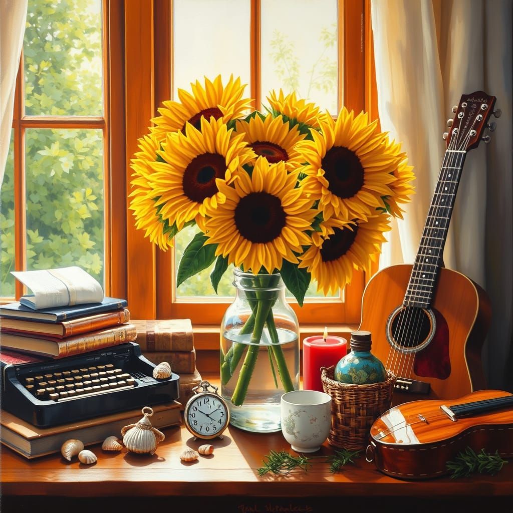 Whimsical Still Life in Warm Acrylic Colors